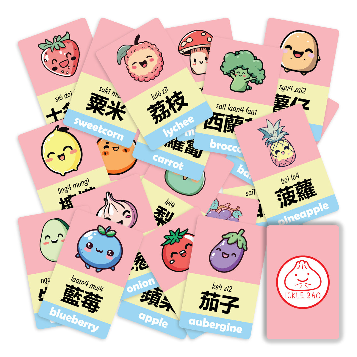 Fruits and Vegetables - Cantonese/Jyutping Toddler Flashcards
